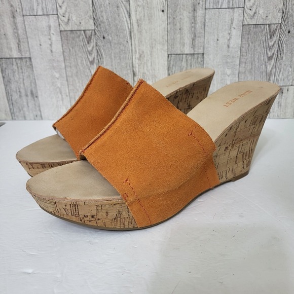 Nine West Sz 10 Ersiliao  Women's Wedge Slide Sandals Mules Orange Suede - Picture 1 of 8